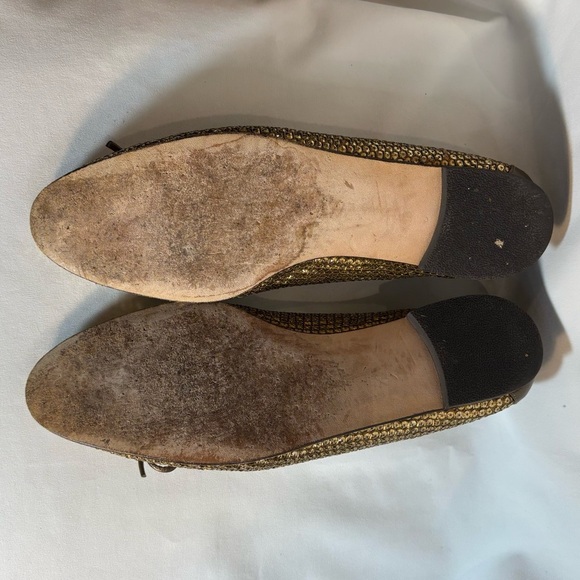 STUART WEITZMAN Sz 9 Textured Gold Toned Ballet Flats Almond Toe Bow Detail - Picture 8 of 10